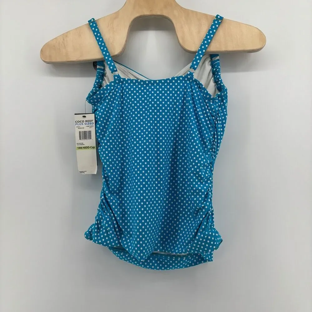 Coco Reef Tankini Top Blue Women 18W 40DD Polka Dot Underwire Marina NEW - Picture 3 of 10